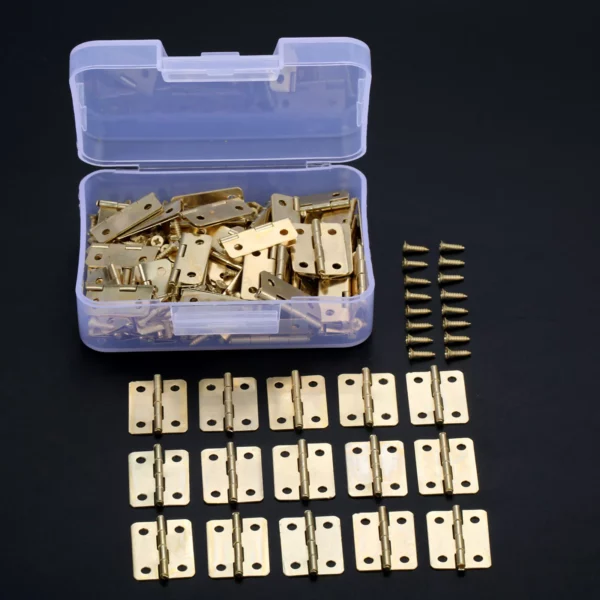 Scatola con100 pz di cerniere e 400 viti ferro ottonato  23 x 19 mm
