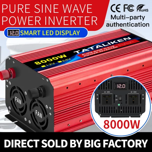Inverter DC 12V 24V a AC 220V tensione onda sinusoidale pura potenza 50Hz convertitore 8000W 6000W 3500W 2500W 1600W