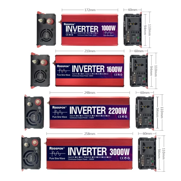 RDDSPON Inverter a onda sinusoidale pura da 1000W a 3000W DC 12V  AC 220V 50Hz - immagine 2