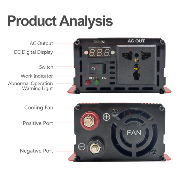 RDDSPON Inverter a onda sinusoidale pura da 1000W a 3000W DC 12V  AC 220V 50Hz - immagine 3
