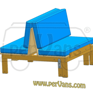 Letto chiuso in configurazione compatta all'interno di un furgone camperizzato in vista 3D