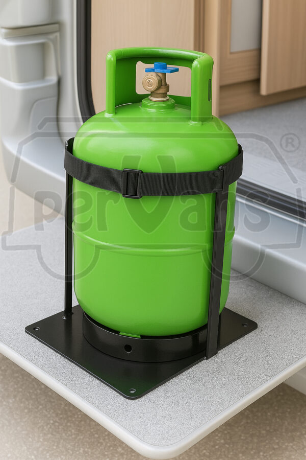 Supporto bombola gas camper in acciaio verniciato epossidico nero – Artigianale Made in Italy